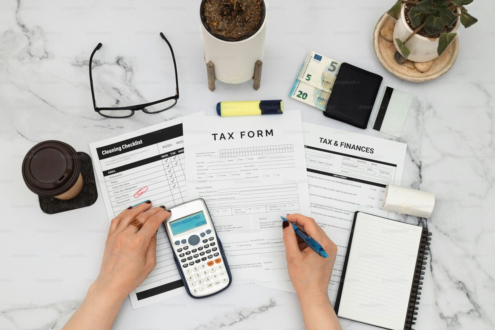 Tax and payroll configuration documents on a desk